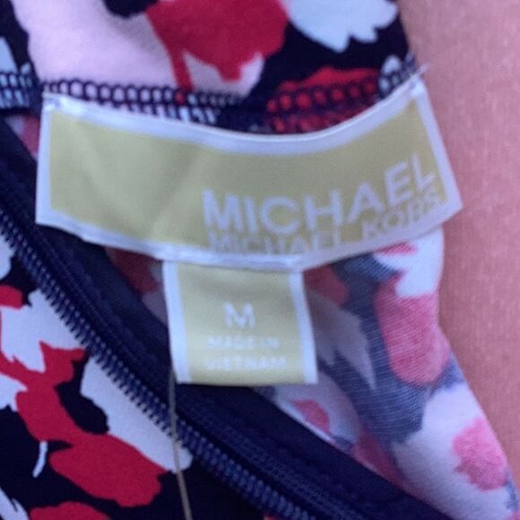 MICHAEL KORS NWT WOMENS TOP BLOUSE NAVY RED FLORAL OFF THE SHOULDER MEDIUM - Picture 7 of 7